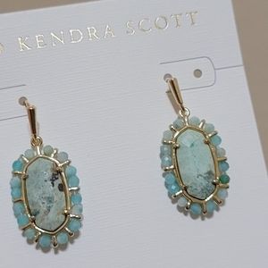 NWT Kendra Scott Dainty Drop Earrings Lightweight Chrysocolla Gold